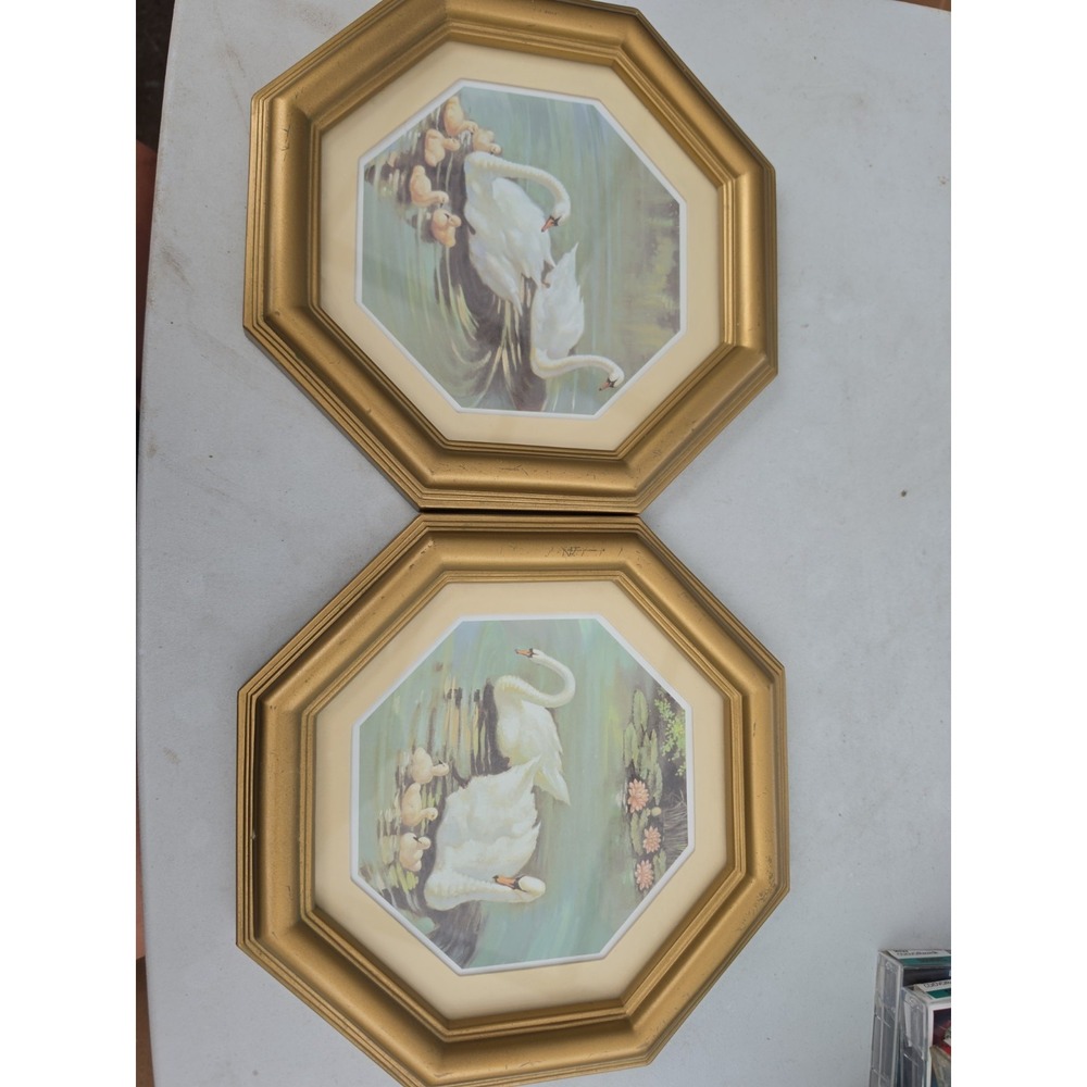 Swans , 10" X 10" , Set of 2 Wall Hangings , Vintage